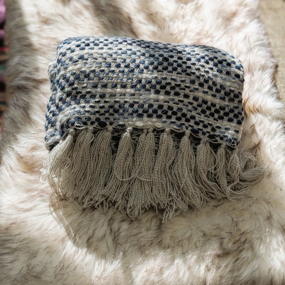 Marbled Basketweave Lacourte Throw Blanket 62"x51" Beige & Blues Cozy SO soft!